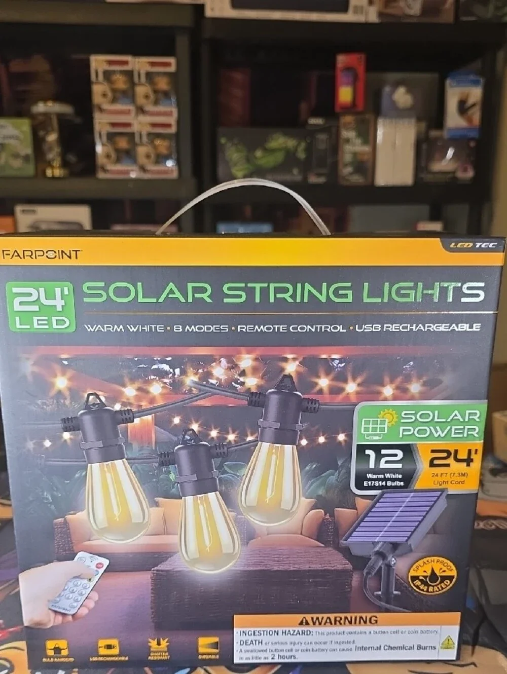 Warm White Solar String Lights - 24ft, 12 LED Bulbs